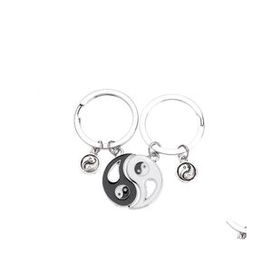 Porte-clés Longes Mode Yin et Yang Tai Chi Couture Alliage Noir Blanc Amis Couple En Cuir Porte-clés Porte-clés Bijoux Acces Otqt7