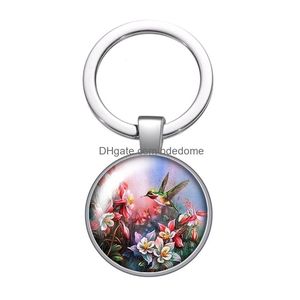 Porte-clés Longes Fleur Oiseaux Colibri Animaux Nouveau Verre Cabochon Porte-clés Sac Porte-clés De Voiture Titulaire Sier Plaqué Chaînes Hommes Wome Dhymv