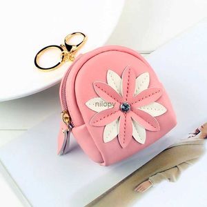 Keychains Lonyards fleur imprimer petit sac Femmes Pu en cuir sac à sac à main mode Fashion Handbag Girls Coin Card Carte pour enfants Bourse Keychain