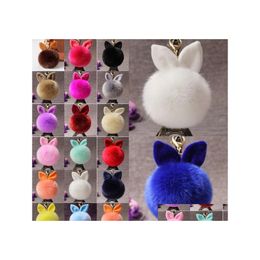 Llaveros Cordones Fluffy Bunny Toys Joyas para las orejas 18 estilos Faux Rabbit Keyring Fur Women Bag Charms Keyfobs Pompom Llaveros Penda Dhm09