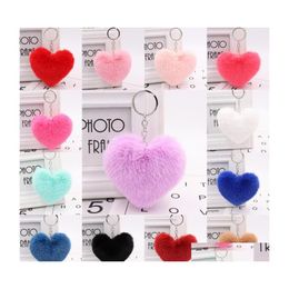 Keychains lanyards pluizige hartvorm pompoms vrouwen faux bont pompom sleutelhanging voor valentijnsdag auto tas hanger 16 stijlen dhs p31fa dhl7d