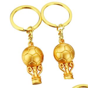 Keychains Lanyards voetbal Goud Auto Keychain Keyring Souvenir Gift Key Chain Drop levering mode -accessoires DHI3S