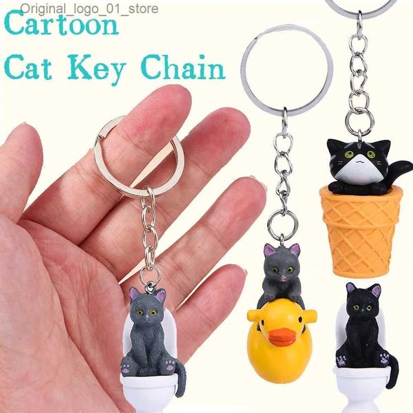 Keychains Lanyards Fun I Logry Cat Keychain Creative Cartoon Kitten Animal Key Ring Lindo Diy Accesorios de llave Ornamentos de bolsas Regalos Q231219