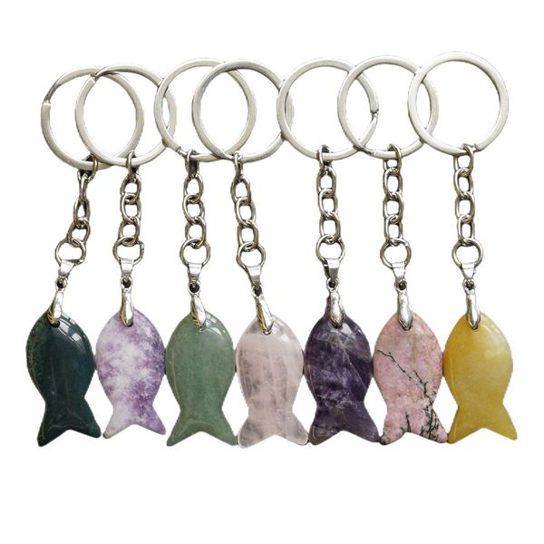 Porte-clés Longes Gemstone Poisson Pendentif Porte-clés Guérison Chakra Cristal Poissons Porte-clés Vintage Bijoux Anniversaire Mères Dhgarden Dhg8R