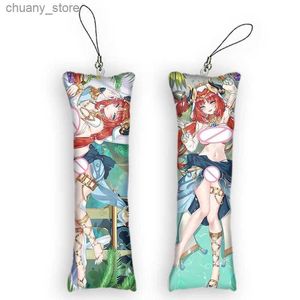 Keychains Lanyards Genshin Impact Dakimakura Mini Keychain Nilou Anime Key Chain Small Pillow Decor Hanger Otaku Gift Kawaii Rugzak Pendanten Y240417