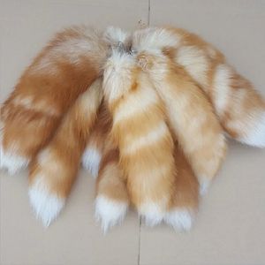 Llaveros Cordones Genuino Fox Tail Llavero Piel Borla Bolso Real Genuino Cristal Rojo Fox Fur Tail Charm Llavero Bolsa Colgante Venta al por mayor A74 231205