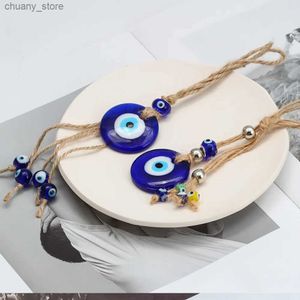 Keychains Lonyards Glass Bleu Evil Eye Pendant Fenghui Trkiye Nazar Pearl Mur Decoration Home Living Room Car Amulet Gift Y240417