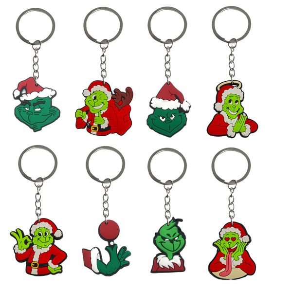 Keychains Lonyards Green Haired Monster Christmas Keychain Mini Couvrette mignonne pour Prises de classe Girls Ring Key