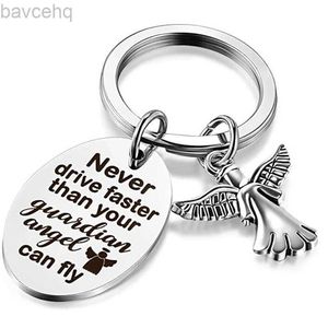 Keychains Lanyards Guardian Keychain Angel Nieuwe Driver Keychain rijdt nooit sneller dan je engel kan vliegen 16e verjaardagscadeau voor dochternicht D240417