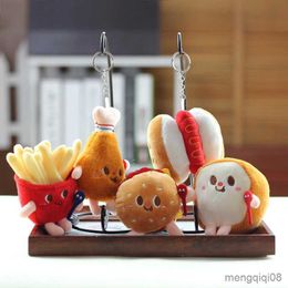 Sleutelhangers Lanyards Hamburg Hond Fries Brood Pluche Hanger Sleutelhanger Creatieve Cartoon Tas Decoratie Autosleutel Accessoires Voor Meisje Gift R231103