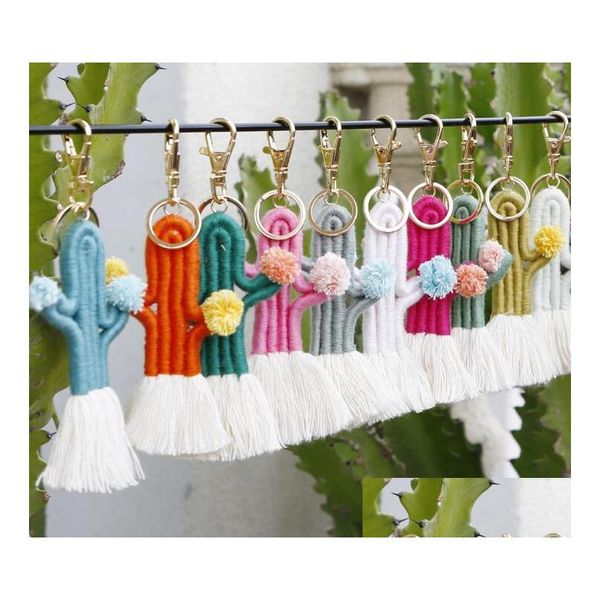 Porte-clés longes tissées à la main Cactus porte-clés bohème Floral gland sac pendentif femmes porte-clés pour lanière clés accessoires Whol Dheca