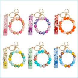 Sleutelhangers Lanyards Handgemaakte uitgerekte Sile Beads Bangle Sleutelhangers Bankkaart Fetcher Polsbandje Armband Sleutelhangers 6 Stijlen Drop Deliv Dhya7