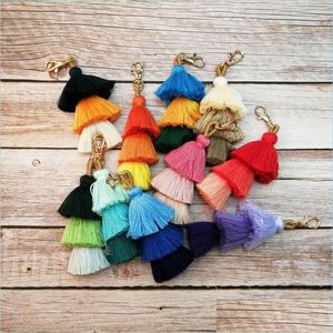 Keychains Lanyards Handgemaakte vrouwen Colorf Boho Pom Tassel Bag Charm Key Chain Fashion Joodly 10 Styles Drop Delivery 2022 Accessori DH3UI