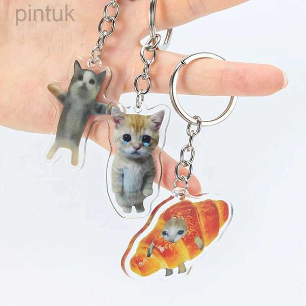 Porte-clés Longes Happy Banana Cat Pendentif Porte-clés Drôle Résine Lanière Petit Lien Chaîne Maxwell Chat Porte-clés Étudiant Cadeau Sac Accessoires Lanyard ldd240312