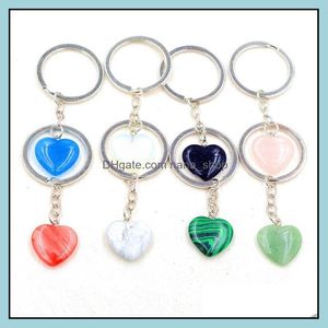 Keychains lanyards hartvorm natuursteen kwarts sleutelhanger ring voor vrouwen mannen handtas hangle auto sleutelhouder mineraal sleuting jood dh1n7