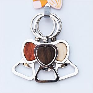 Keychains lanyards hartvormige houten sleutelhanger hanger metalen bier fles opener auto sleutelhanging diy cadeau sleutel ketting drop levering mode dhbms