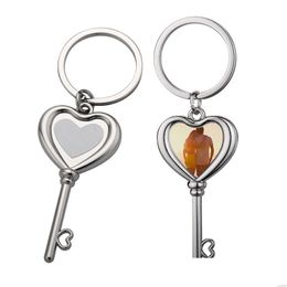 Porte-clés Longes Transfert De Chaleur En Forme De Coeur Pendentif Clé Diy Porte-clés Sublimation Blanc Métal Décoratif Porte-clés Drop Delivery Fa Dh9K3