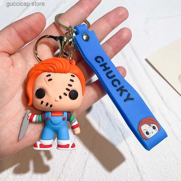 Porte-clés Longes Film d'horreur Childs Play Chucky Doll Porte-clés PVC Porte-clés Pendentif Figure Jouets Poupées Y240318