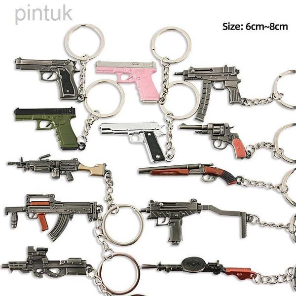 Porte-clés longes jeu chaud porte-clés bijoux arme Mini pistolet modèle métal pendentif porte-clés mode Chaveiro sac voiture porte-clés cadeau pour enfants hommes ldd240312