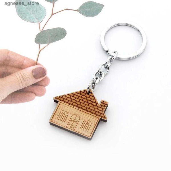 Porte-clés longes maison pendentif en bois porte-clés pour femmes hommes mignon chaud maison voiture porte-clés écouteur sac à main accessoires cadeau R231201