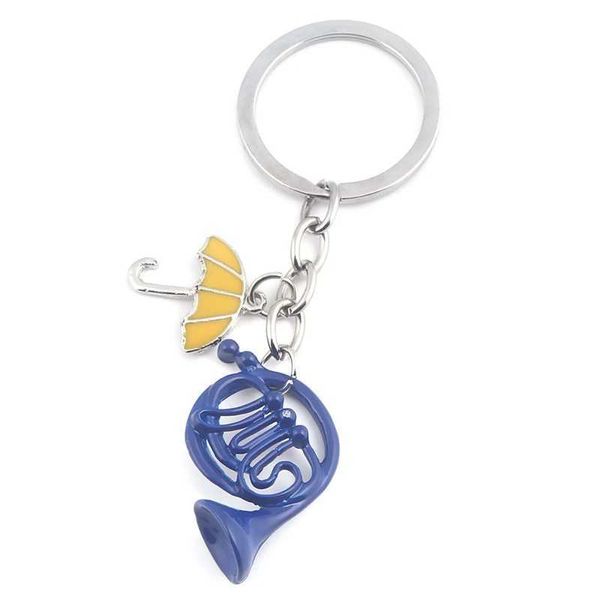 Keychains Lanyards ¿Cómo conocí a tu madre?Cuerno francés azul Pequeño paraguas amarillo Keyring Keychain Q240403