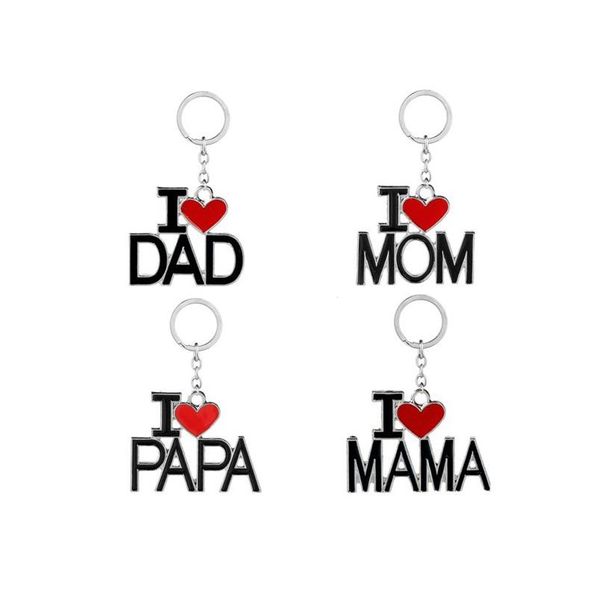 Porte-clés Longes J'aime Papa Mama Papa Maman Lettre émail Coeur Rouge Porte-clés Famille Anneaux Pour Mère Père Bijoux Cadeau Drop De Dhpol