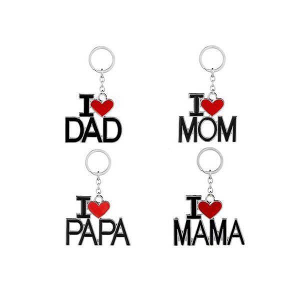 Porte-clés Longes J'aime papa maman papa maman émail porte-clés lettre coeur rouge porte-clés anneaux de famille pour mère père bijoux cadeau Dh0aw