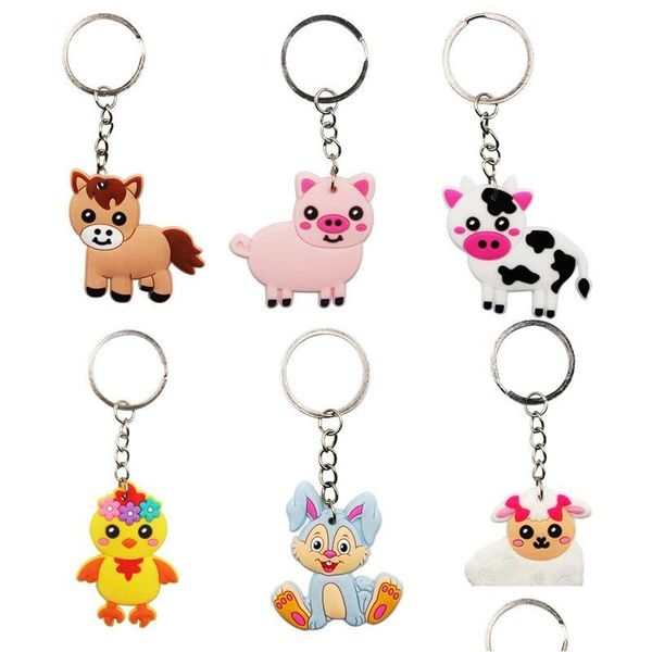 Porte-clés longes en BK dessin animé mignon ferme animal porte-clés pendentif cadeau alliage plastique PVC caoutchouc lapin cochon sac voiture bijoux accessoire Dha2J