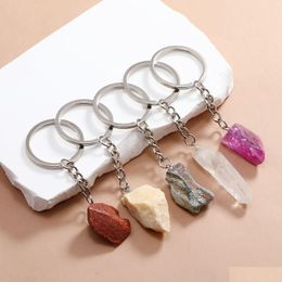 Keychains Lanyards Irregar Ore Crystal Opal Natural Stone Key ringen ruw edelstenen charmes genezende sleutelhangers voor vrouwen