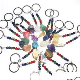 Keychains Lanyards Irregar Ore Stone Key ringen 7 kleuren Chakra kralen kettingen edelstenen charmes genezende kristallen sleutelhangers voor vrouwen dhgarden dhgqd