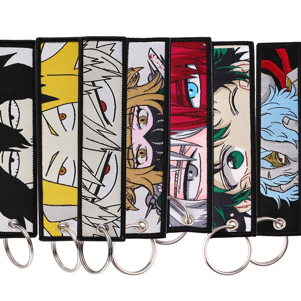 Porte-clés Longes Japonais My Hero Academia Keytag Broderie Porte-clés Pour Motos Voitures Sac À Dos Chaveiro Tag Mode Anneau Cadeau Smtwd