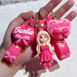 Sleutelhangers Lanyards Kawaii Barbie sleutelhanger Sieradenaccessoires Anime Cartoon 3D-pophanger Sleutelhangers Barbie-sleutelhangers voor damesaccessoires Meisjes Y240316