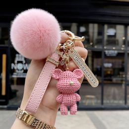 Llaves de llaves diseñador de llaves de llavero cadena de llave de lujo encanto hembra lindo oso llave anillo de pelota de pelota de pelota de pelota de moda