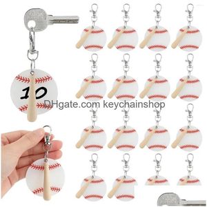 Porte-clés Longes Porte-clés 18pcs Sports en plein air miniature pour bricolage nouveauté exquise sac à main pratique bâtons en bois clé de baseball Dhqxb