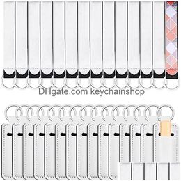 Porte-clés Longes Porte-clés 30pcs Sublimation Porte-rouge à lèvres Blancs Bracelet Longe Set Transfert de chaleur Poignet Porte-clés Drop Deli Dhjvt