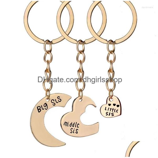 Porte-clés Longes Porte-clés 3pcs-set Big Sis Moyen Petit Porte-clés Amour Coeur Soeur Porte-clés Famille Amis Bijoux Noël G Dhk6L