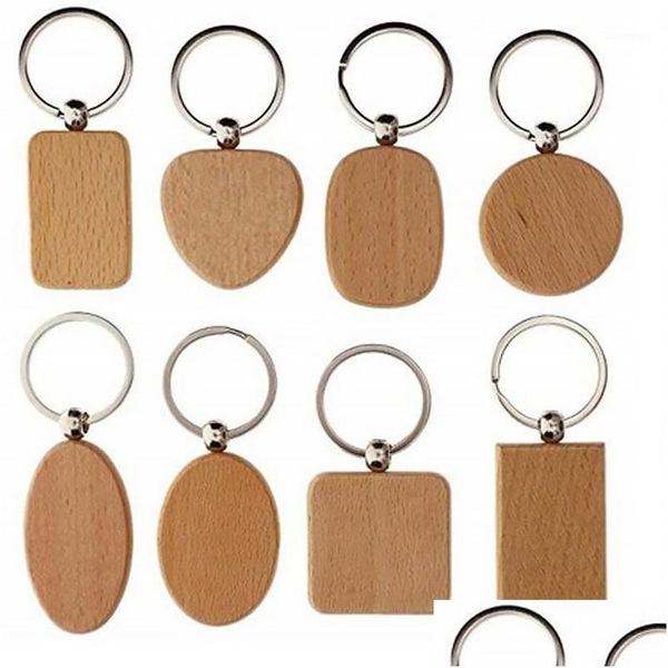 Porte-clés Longes Porte-clés Blanc Rond Rec Coeur En Bois Porte-clés Bricolage Personnalisé Bois Porte-clés Étiquettes Cadeaux Accessoires En Gros1 F Dhmo8