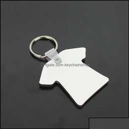 Porte-clés longes porte-clés accessoires de mode entier 100 pièces bricolage MDF double t-shirt blanc porte-clés sublimation anneau en bois pour la chaleur Dhdk5