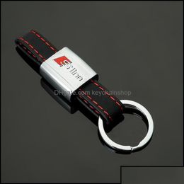Sleutelhangers Lanyards Sleutelhangers Mode-accessoires Sline sleutelhanger embleem badge sticker zwart rode lijn leer voor 3 A4 A5 A6 A8 Tt Rs Dhgac
