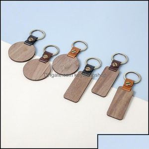 Porte-clés Longes Porte-clés Accessoires de mode Cuir vierge et porte-clés en bois rectangle rond porte-clés en bois pour personnalisé Eng Dhjjr