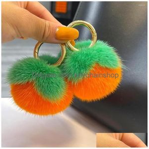 Sleutelhangers Lanyards Sleutelhangers Lanyards Mini Real Persimmon Hanger Sleutelhanger Vrouwen Schattig Speelgoed Handtas Autosleutel Ornamenten Meisje Trinket Gi Dhlh4