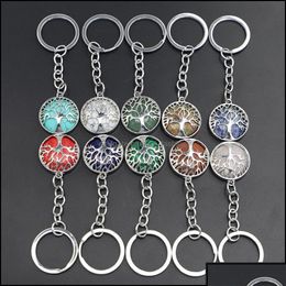 Keychains Lanyards Keychains Lanyards Natural Crystal Stone Original Keychain Tree of Life Lucky Key Ring Decor Bag Reik DH2R7