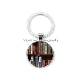 Porte-clés Longes Porte-clés Longes Livres Vintage Po Porte-clés Chat Mignon Bibliothèque Livre Dôme En Verre Plaqué Argent Porte-clés Cadeau Fait À La Main Pour Les Étudiants Enseigner Dhxt3