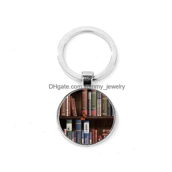 Porte-clés Longes Porte-clés Longes Livres Vintage Po Porte-clés Chat Mignon Bibliothèque Livre Dôme En Verre Plaqué Argent Porte-clés Cadeau Fait À La Main Pour Les Étudiants Enseigner Dhxt3