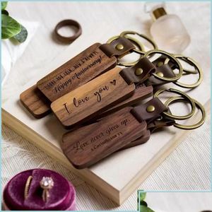 Porte-clés longes porte-clés en bois personnaliser les blancs pour la gravure en cuir fait à la main porte-clés rond rec bois Lage décoration clé Ri Dhd5Q