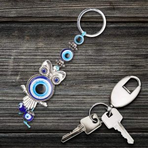 Porte-clés Lanyards L Blue Evil Eye Owl Porte-clés Porte-clés Ornement mural Ornement turc Verre Amet Charm Pendentif Bénédiction Cadeau Drop Del Amldh