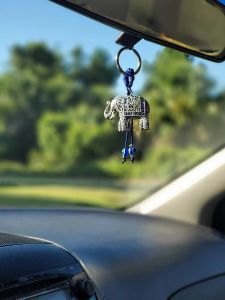 Sleutelhangers Lanyards L Olifant Gelukshangertje met blauw kristal en hangend boze oog Teken van geluk Bescherming Huissleutels Portemonnee B Ammuc