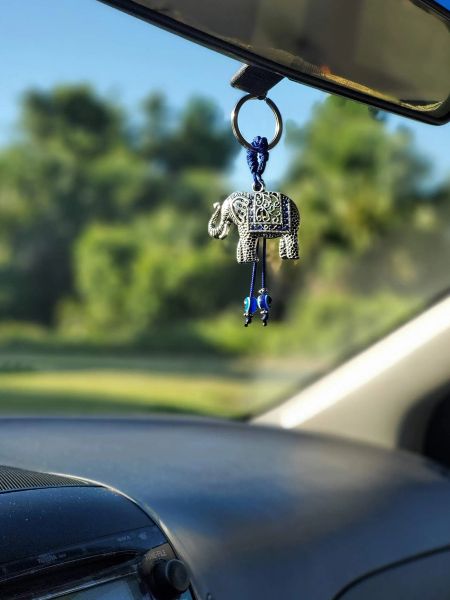 Porte-clés longes L éléphant porte-bonheur porte-clés avec cristal bleu et signe de mauvais œil suspendu de bonne chance Protection clés de maison porte-monnaie B Ammuc