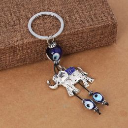 Porte-clés Longes L Lucky Elephant et Blue Evil Eye Porte-clés avec cristal strass résine perles sac à main livraison directe amfmm