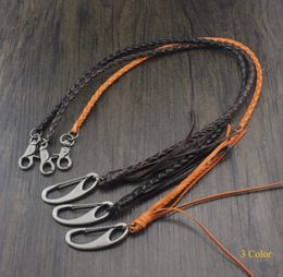 Porte-clés cordons cuir portefeuille chaîne à la main tressé en cuir véritable motard porte-clés sac à main chaîne pantalon chaîne 230715